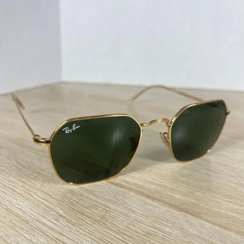 Ray-Ban RB3694 Jim 001/31 Sunglasses Green Tint Gold Metal 53-20-145 Italy